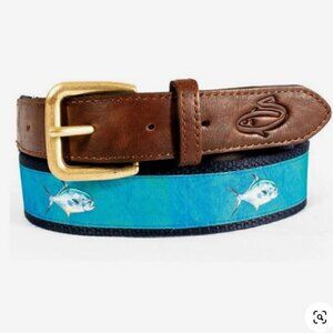 New! Nautical Permit Fish Ribbon Golf Belt by LEVELWEAR ~ Cotton & 100% Leather